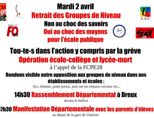 2 Avril : Non au Choc des Savoirs, oui au Choc des Moyens pour l’École Publique !